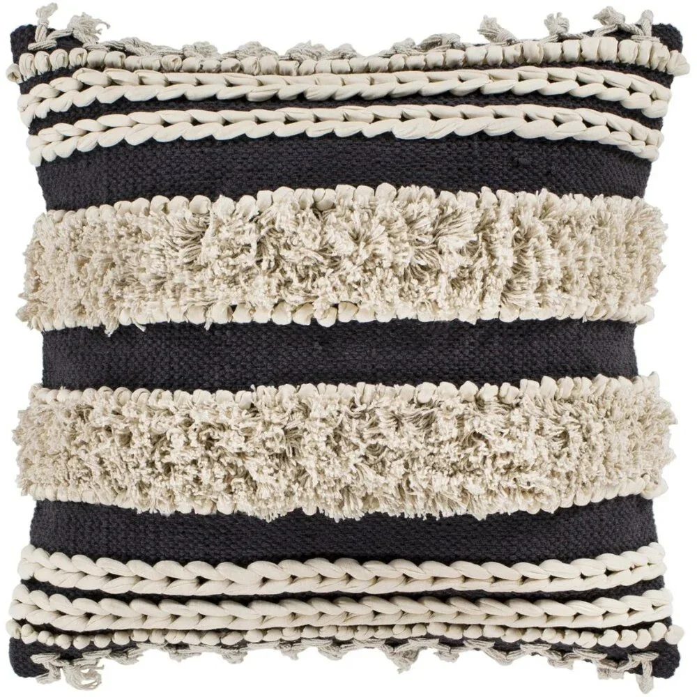 2 - PILLOWS (Striped Black and Cream Accent Pillows)